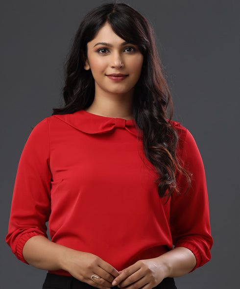 Peter Pan Bow Red Chiffon Top